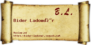 Bider Ladomér névjegykártya